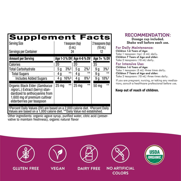 Nature's Way Sambucus Organic Elderberry Syrup for Kids - 4 Fl. Oz - Great Tasting - Gluten - Free - The Oasis of Health