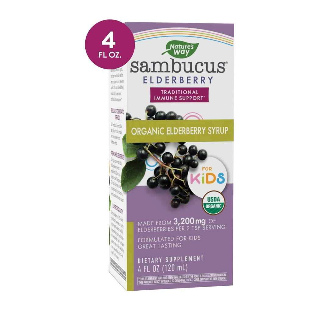 Nature's Way Sambucus Organic Elderberry Syrup for Kids - 4 Fl. Oz - Great Tasting - Gluten - Free - The Oasis of Health