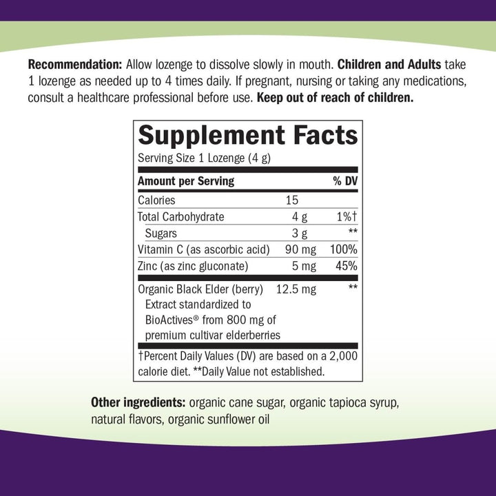 Nature's Way Sambucus Zinc Lozenges with Elderberry and Vitamin C, Honey Lemon Flavor, 24 Lozenges - The Oasis of Health