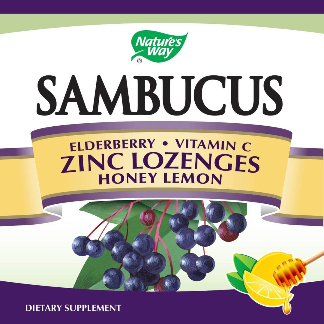 Nature's Way Sambucus Zinc Lozenges with Elderberry and Vitamin C, Honey Lemon Flavor, 24 Lozenges - The Oasis of Health