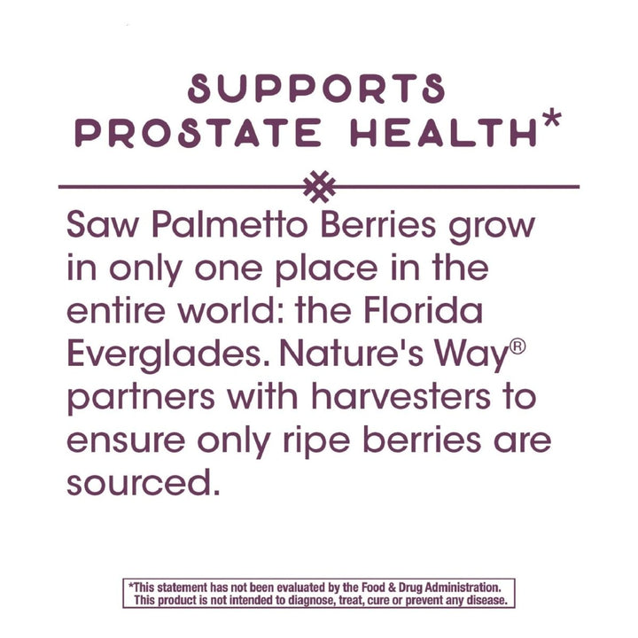 Nature's Way Saw Palmetto Standardized Extract Prostate Health, 160 mg per serving, 120 Softgels - The Oasis of Health