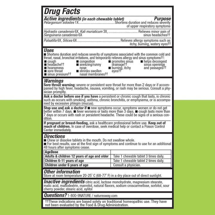 Nature's Way Umcka Allergy and Sinus Homeopathic Chewable Tablets - Cherry Flavor - 20 Count - The Oasis of Health