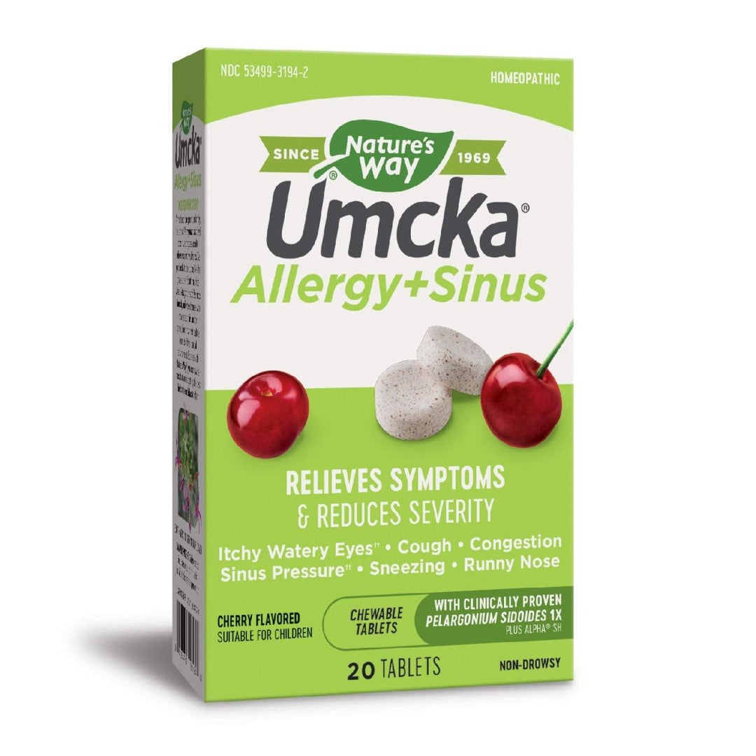 Nature's Way Umcka Allergy and Sinus Homeopathic Chewable Tablets - Cherry Flavor - 20 Count - The Oasis of Health