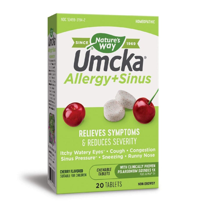 Nature's Way Umcka Allergy and Sinus Homeopathic Chewable Tablets - Cherry Flavor - 20 Count - The Oasis of Health