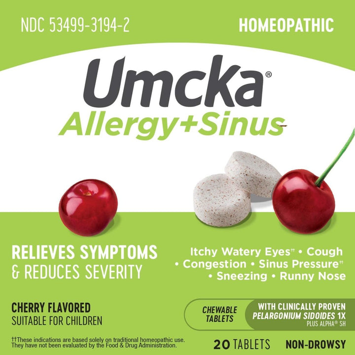 Nature's Way Umcka Allergy and Sinus Homeopathic Chewable Tablets - Cherry Flavor - 20 Count - The Oasis of Health