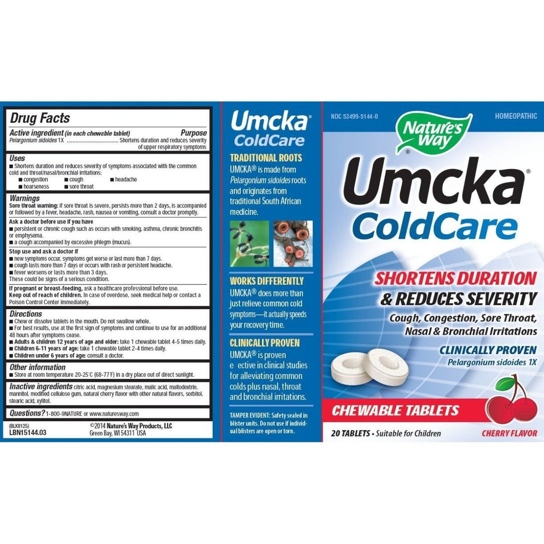 Nature's Way Umcka ColdCare Chewable, Cherry, 20 Count - The Oasis of Health