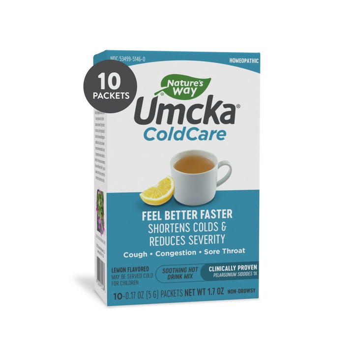 Nature's Way Umcka ColdCare Soothing Hot Drink Mix, Feel Better Faster, Clinically Proven, Lemon Flavored, 10 Packets - The Oasis of Health