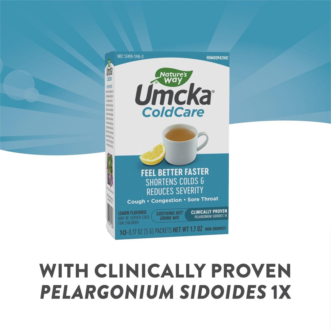 Nature's Way Umcka ColdCare Soothing Hot Drink Mix, Feel Better Faster, Clinically Proven, Lemon Flavored, 10 Packets - The Oasis of Health