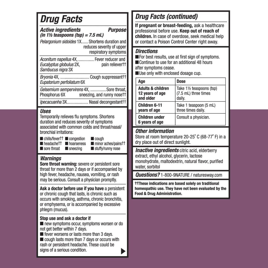 Nature's Way Umcka Cold+Flu Elderberry Syrup, Clinically Proven, Feel Better Faster, 4 Fl. Oz - The Oasis of Health