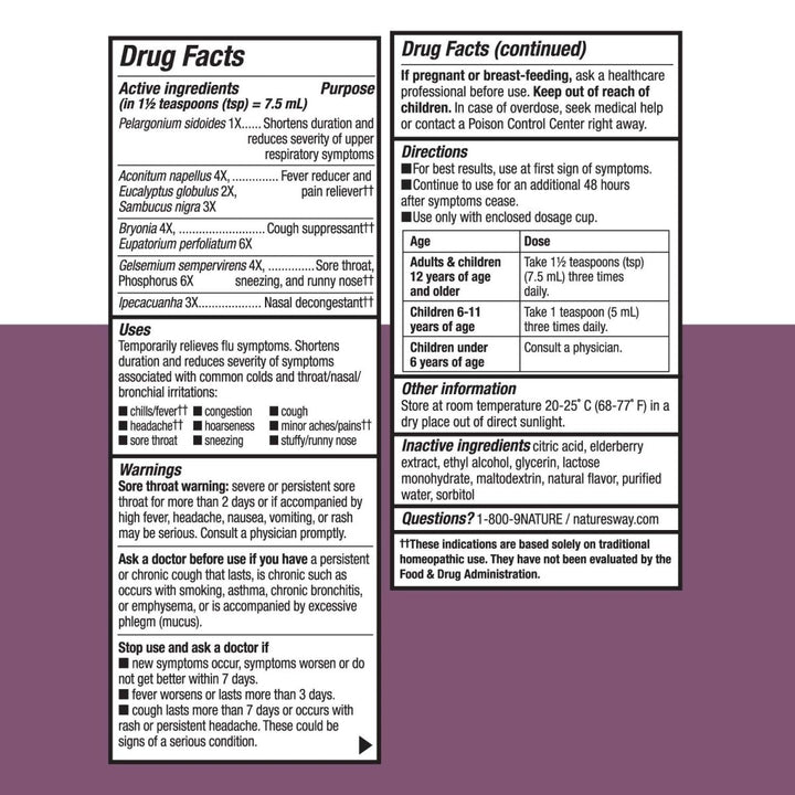 Nature's Way Umcka Cold+Flu Elderberry Syrup, Clinically Proven, Feel Better Faster, 4 Fl. Oz - The Oasis of Health