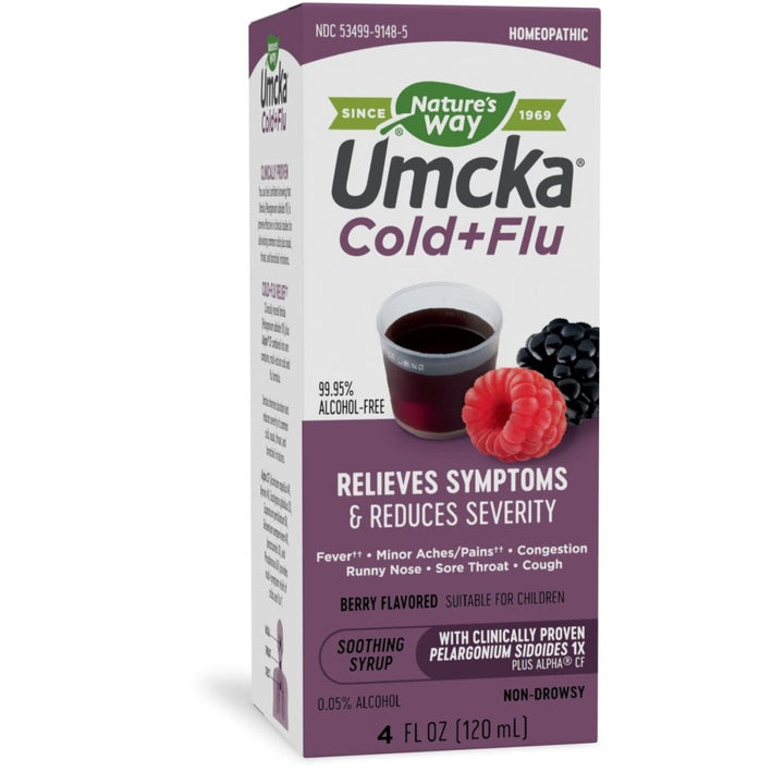 Nature's Way Umcka Cold+Flu Multi - Action Non - Drowsy Syrup, 99.95% Alcohol Free, 4 Oz, Berry Flavor - The Oasis of Health