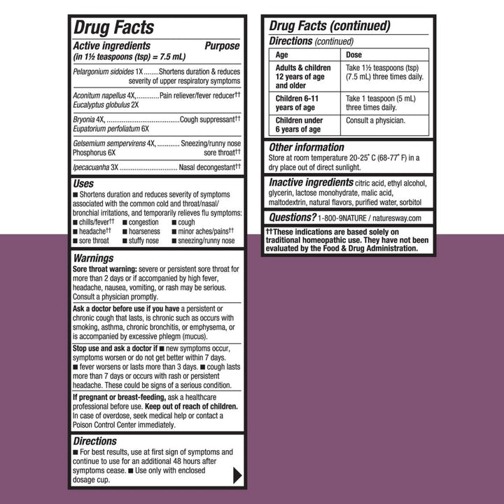 Nature's Way Umcka Cold+Flu Syrup, Fever**, Sore Throat, Cough, and Congestion Relief, Orange Flavored, 4 Fl. Oz. - The Oasis of Health