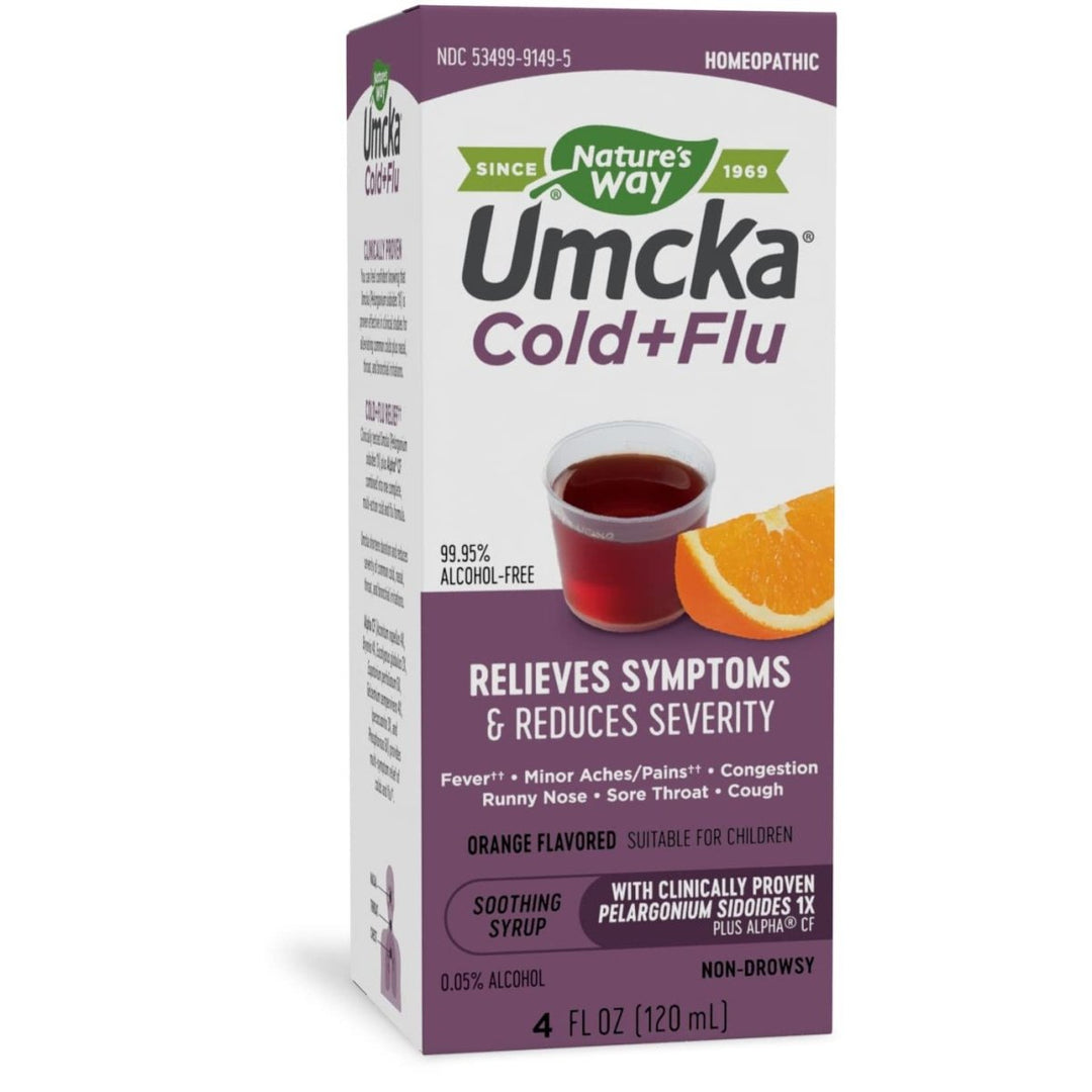 Nature's Way Umcka Cold+Flu Syrup, Fever**, Sore Throat, Cough, and Congestion Relief, Orange Flavored, 4 Fl. Oz. - The Oasis of Health