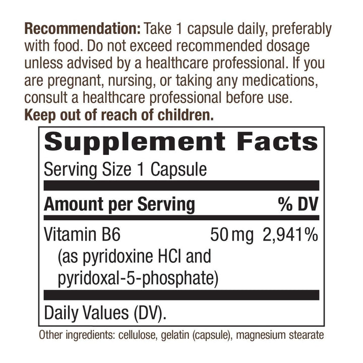 Nature's Way Vitamin B - 6, 50 mg per serving - The Oasis of Health