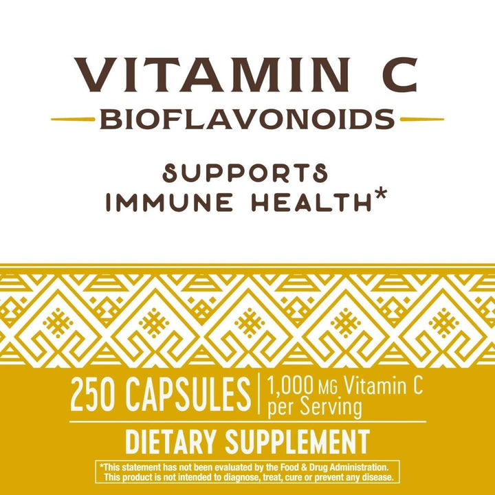 Nature's Way Vitamin C 500 mg with Bioflavonoids; 1000 mg Vitamin C per Serving; 250 Capsules - The Oasis of Health