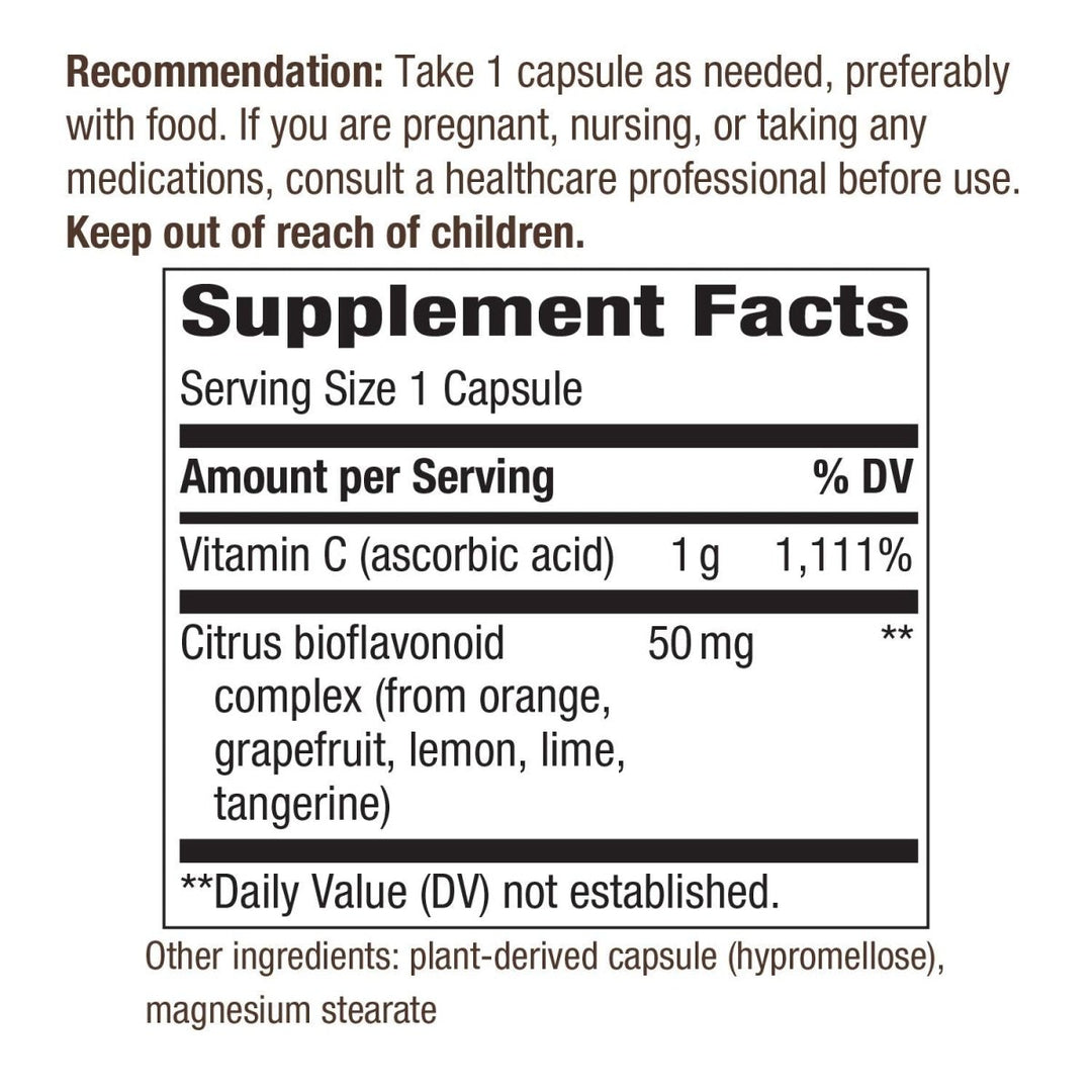 Nature's Way Vitamin C with Bioflavonoids, 1000 mg Vitamin C per Serving, 100 Capsules - The Oasis of Health