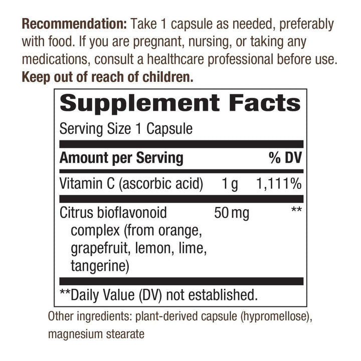 Nature's Way Vitamin C with Bioflavonoids, 1000 mg Vitamin C per Serving, 100 Capsules - The Oasis of Health