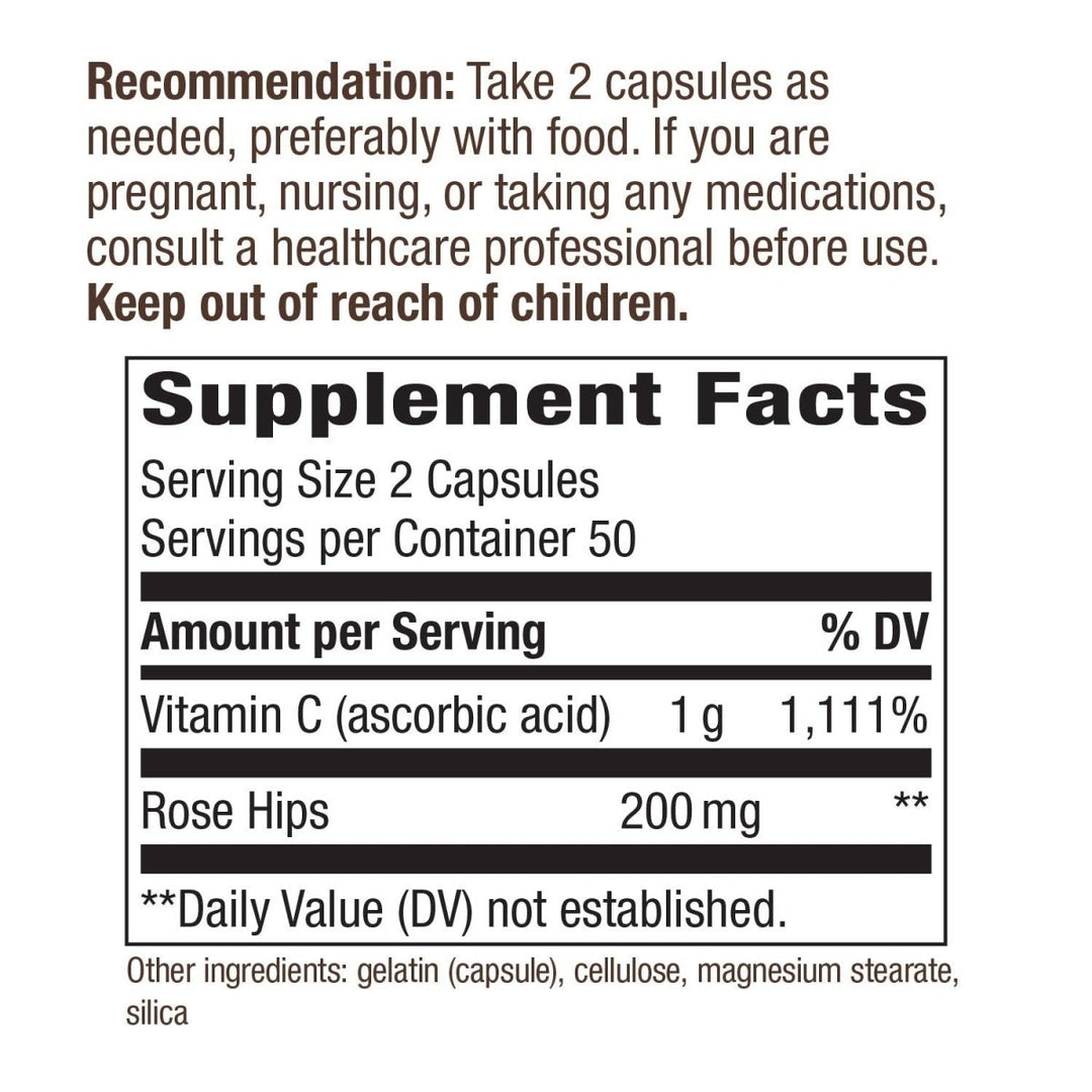 Nature's Way Vitamin C with Rose Hips; 1000 mg per Serving; 100 Capsules - The Oasis of Health