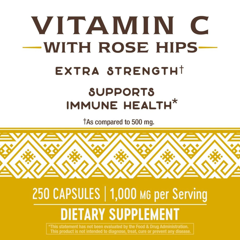 Nature's Way Vitamin C with Rose Hips - Powerful Immune Support and Antioxidant Protection - 1000 mg per Serving, 250 Capsules - The Oasis of Health