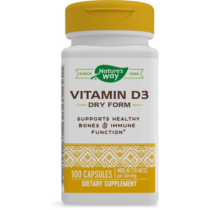 Nature's Way Vitamin D3 Dry Form, Supports Healthy Bones and Immune Function*, 10mcg Per Serving, 100 Capsules - The Oasis of Health