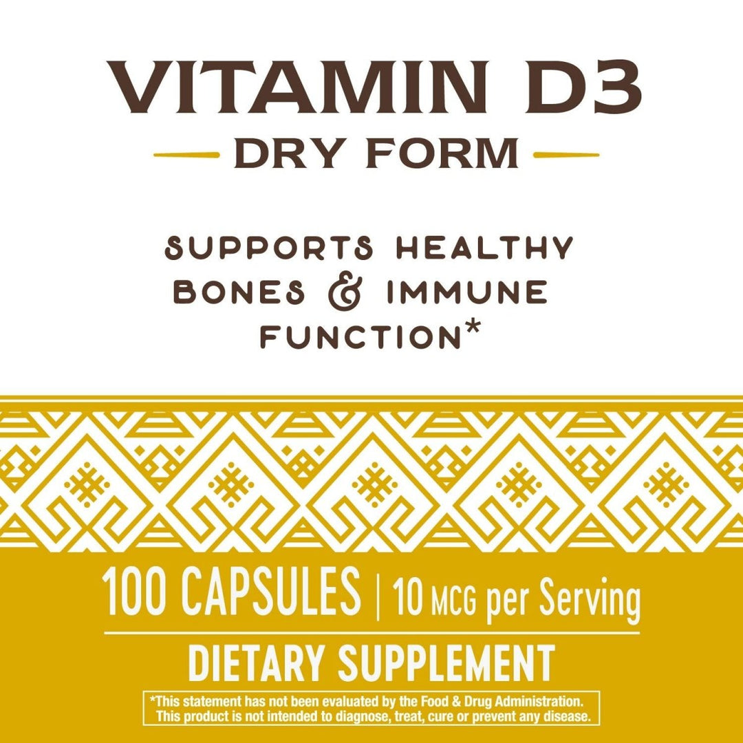 Nature's Way Vitamin D3 Dry Form, Supports Healthy Bones and Immune Function*, 10mcg Per Serving, 100 Capsules - The Oasis of Health