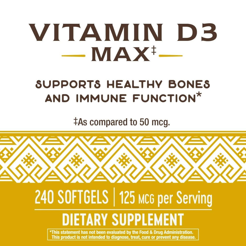 Nature's Way Vitamin D3 Max, Supports Healthy Bones and Teeth*, Supports Immune Health*, 125mcg per Serving, 240 Softgels - The Oasis of Health