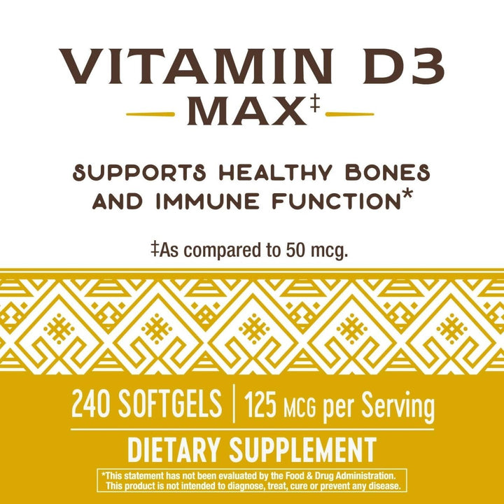 Nature's Way Vitamin D3 Max, Supports Healthy Bones and Teeth*, Supports Immune Health*, 125mcg per Serving, 240 Softgels - The Oasis of Health