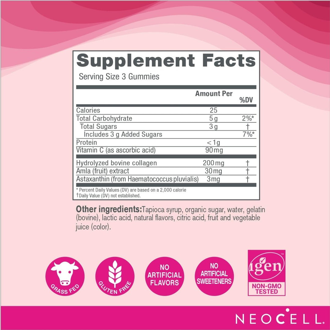 NeoCell Beauty Shield Collagen Gummies with Astaxanthin and Vitamin C For Skin Health, Blackberry Lemon, Gummies, 60 Count, 1 Bottle - The Oasis of Health