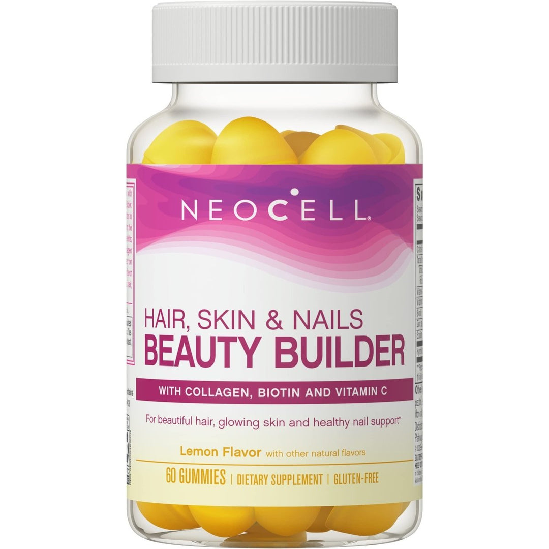 NeoCell Hair, Skin and Nails Beauty Builder With Collagen, Biotin and Vitamin C, Includes Antioxidants, Gummy, Lemon, 60 Count, 1 Bottle - The Oasis of Health