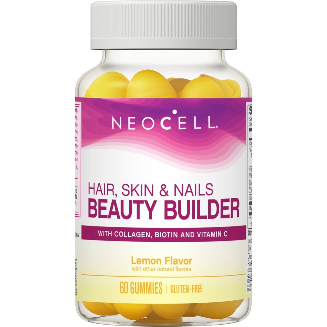 NeoCell Hair, Skin and Nails Beauty Builder With Collagen, Biotin and Vitamin C, Includes Antioxidants, Gummy, Lemon, 60 Count, 1 Bottle - The Oasis of Health