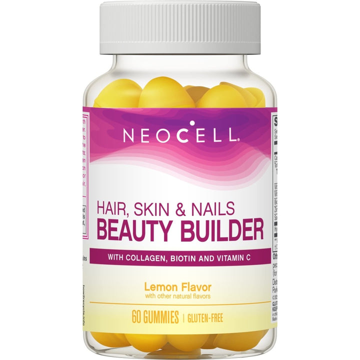 NeoCell Hair, Skin and Nails Beauty Builder With Collagen, Biotin and Vitamin C, Includes Antioxidants, Gummy, Lemon, 60 Count, 1 Bottle - The Oasis of Health