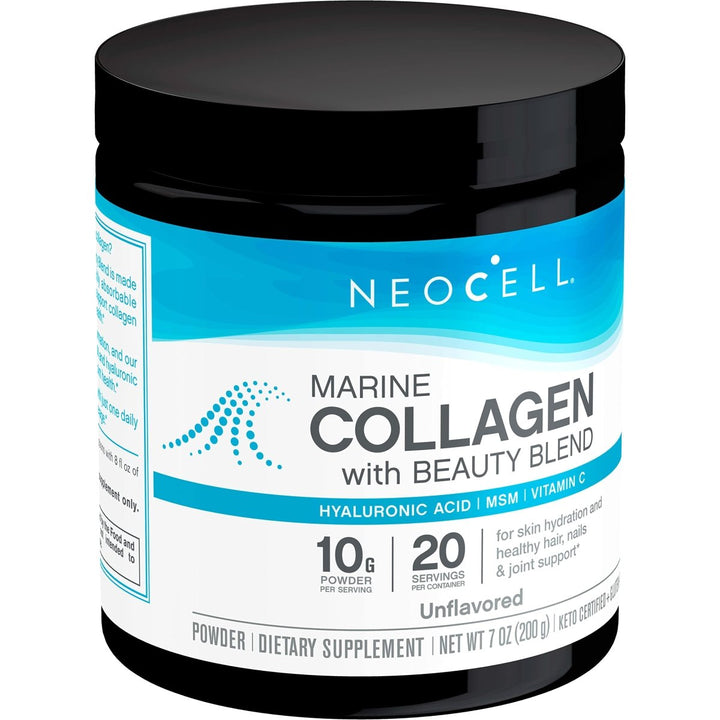 NeoCell Marine Collagen with Beauty Blend; for Skin Hydration; Healthy Hair, Nails and Joint Support; Keto Certified, Gluten Free; Unflavored Powder, 7 Ounces, 20 Servings* - The Oasis of Health