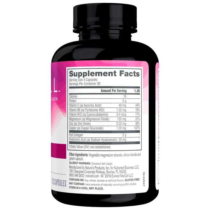 NeoCell Marine Collagen With Collagen Type 1 and 3 and Hyaluronic Acid, With Hydrolyzed Collagen, Skin Health Supplement, Capsule, 120 Count, 1 Bottle - The Oasis of Health