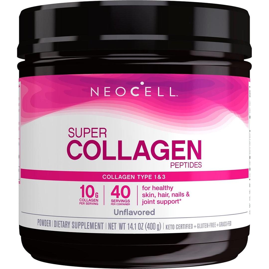 NeoCell Super Collagen Peptides, 10g Collagen Peptides per Serving, Gluten Free, Keto Friendly, Non - GMO, Grass Fed, Healthy Hair, Skin, Nails and Joints, Unflavored Powder, 14.1 oz., 1 Canister - The Oasis of Health
