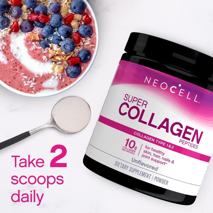 NeoCell Super Collagen Peptides, 10g Collagen Peptides per Serving, Gluten Free, Keto Friendly, Non - GMO, Grass Fed, Healthy Hair, Skin, Nails and Joints, Unflavored Powder, 7 oz., 1 Canister - The Oasis of Health