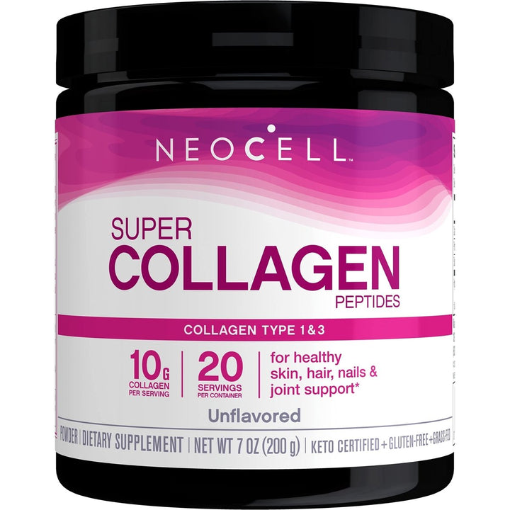 NeoCell Super Collagen Peptides, 10g Collagen Peptides per Serving, Gluten Free, Keto Friendly, Non - GMO, Grass Fed, Healthy Hair, Skin, Nails and Joints, Unflavored Powder, 7 oz., 1 Canister - The Oasis of Health
