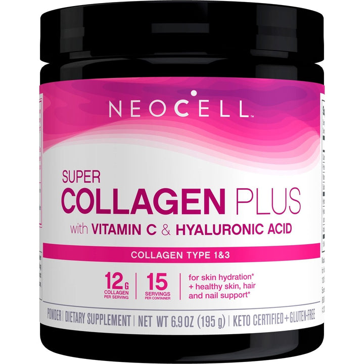 NeoCell Super Collagen Plus With Vitamin C and Hyaluronic Acid, For Skin Hydration and Healthy Skin, Hair and Nails Support, Unflavored, Collagen Powder, 6.9 oz., 1 Canister - The Oasis of Health