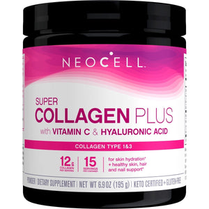 NeoCell Super Collagen Plus With Vitamin C and Hyaluronic Acid, For Skin Hydration and Healthy Skin, Hair and Nails Support, Unflavored, Collagen Powder, 6.9 oz., 1 Canister - The Oasis of Health