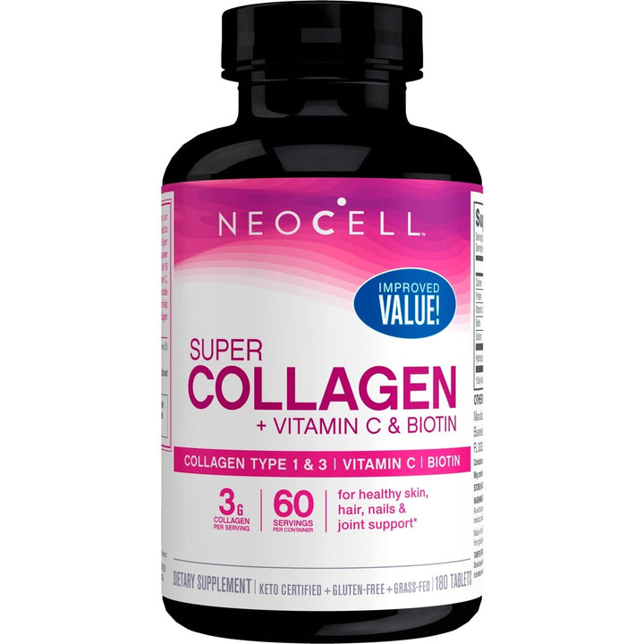 NeoCell Super Collagen With Vitamin C and Biotin, Skin, Hair and Nails Supplement, Includes Antioxidants, Tablet, 180 Count, 1 Bottle - The Oasis of Health