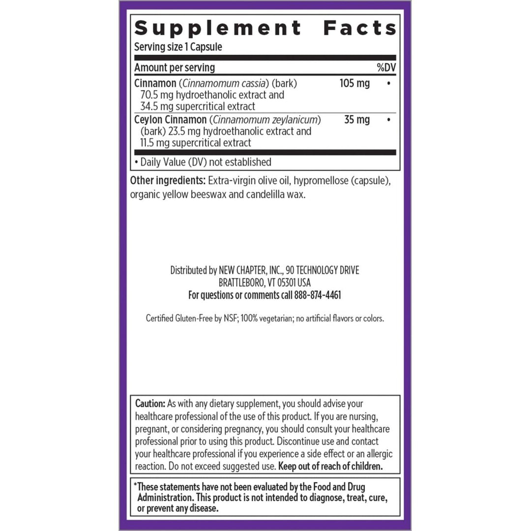 New Chapter Cinnamon Supplement - Cinnamon Force for Antioxidant Action + Non - GMO Ingredients - 30 ct Vegetarian Capsules - The Oasis of Health