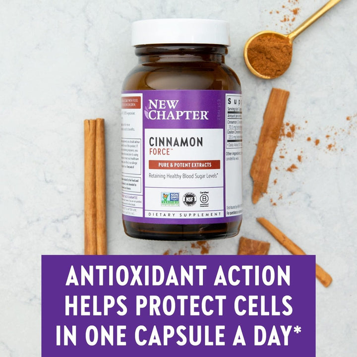 New Chapter Cinnamon Supplement - Cinnamon Force for Antioxidant Action + Non - GMO Ingredients - 30 ct Vegetarian Capsules - The Oasis of Health