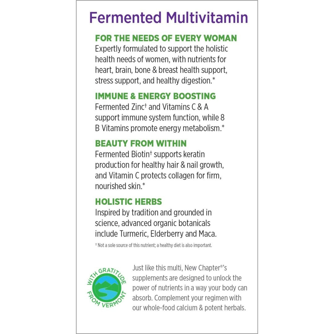 New Chapter Every Woman's One Daily, Women's Multivitamin Fermented with Probiotics + Iron + B Vitamins + Vitamin D3 + Organic Non - GMO Ingredients, 24 Count - The Oasis of Health