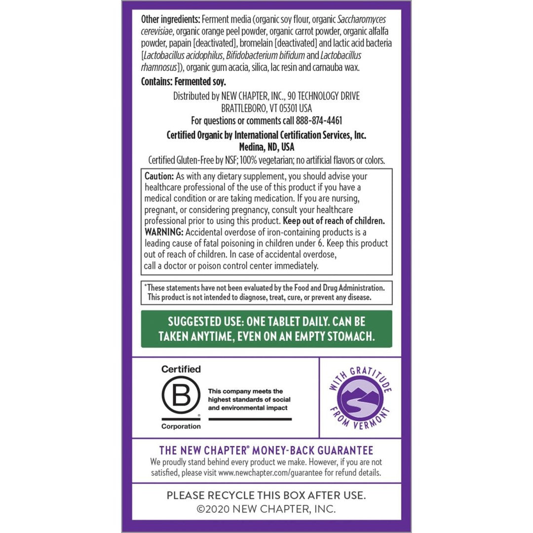 New Chapter Every Woman's One Daily, Women's Multivitamin Fermented with Probiotics + Iron + B Vitamins + Vitamin D3 + Organic Non - GMO Ingredients, 24 Count - The Oasis of Health