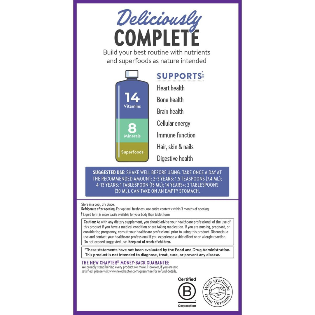 New Chapter Liquid Multivitamin + Mineral Supplement for Whole - Body Benefits, 100% Delicious Multivitamin for Adults, Teens & Kids 2+, Ready to Absorb Faster, Mixed Berry Flavored, 30 oz - The Oasis of Health