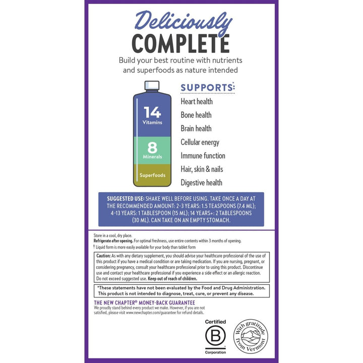 New Chapter Liquid Multivitamin + Mineral Supplement for Whole - Body Benefits, 100% Delicious Multivitamin for Adults, Teens & Kids 2+, Ready to Absorb Faster, Mixed Berry Flavored, 30 oz - The Oasis of Health