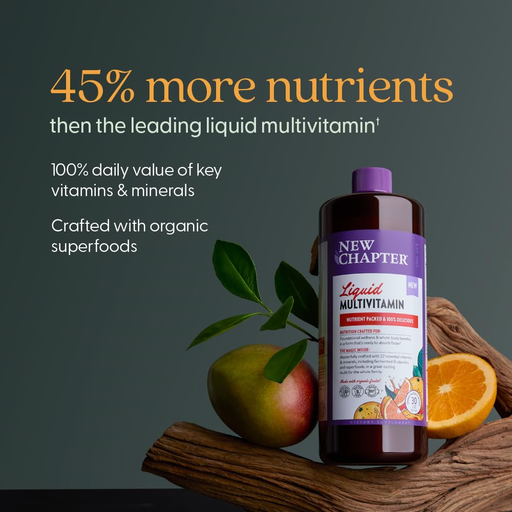 New Chapter Liquid Multivitamin + Mineral Supplement for Whole - Body Benefits, 100% Delicious Multivitamin for Adults, Teens & Kids 2+, Ready to Absorb Faster, Orange Mango Flavored, 30 oz - The Oasis of Health