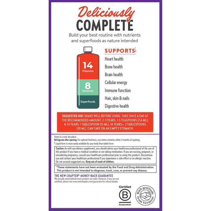 New Chapter Liquid Multivitamin + Mineral Supplement for Whole - Body Benefits, 100% Delicious Multivitamin for Adults, Teens & Kids 2+, Ready to Absorb Faster, Orange Mango Flavored, 30 oz - The Oasis of Health
