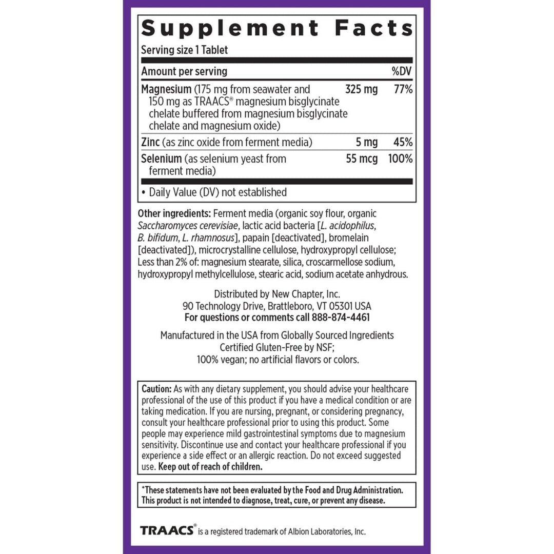 New Chapter Magnesium - Selenium - Zinc Supplement for Active Bodies, Bounce Back After Exercise with Muscle Support Minerals + Hydrating Electrolytes, 325 mg Magnesium in One - Daily Tablet, 30 Count - The Oasis of Health