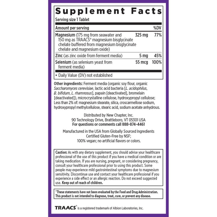 New Chapter Magnesium - Selenium - Zinc Supplement for Active Bodies, Bounce Back After Exercise with Muscle Support Minerals + Hydrating Electrolytes, 325 mg Magnesium in One - Daily Tablet, 30 Count - The Oasis of Health