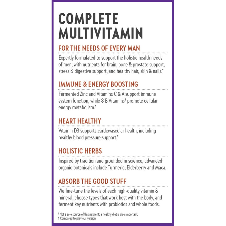 New Chapter Men's Multivitamin for Immune, Stress, Heart + Energy Support with Fermented Nutrients - Every Man's One Daily, Made with Organic Vegetables & Herbs, Non - GMO, Gluten Free - 48 ct - The Oasis of Health